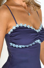 Breige Navy Flower Detail Mini Dress Image