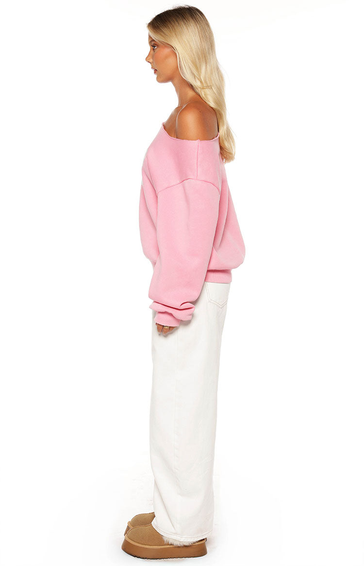 Buffie Pink Wash Off Shoulder Sweater Image