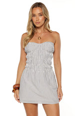 Calvin Blue Stripe Strapless Mini Dress Image