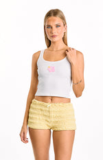 Carlie White Beaded Hibiscus Ribbed Tank Top Image
