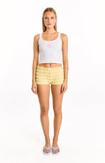 Carlie White Beaded Hibiscus Ribbed Tank Top Image