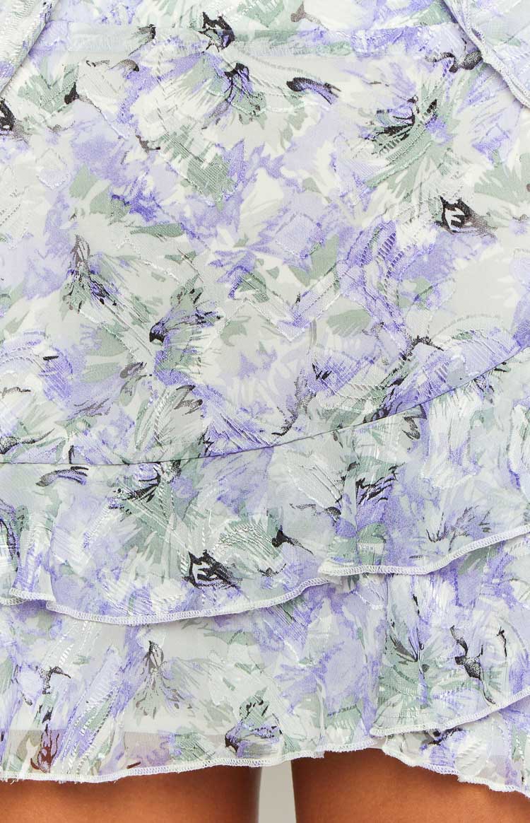 Caspian Purple Floral Print Chiffon Mini Skirt Image