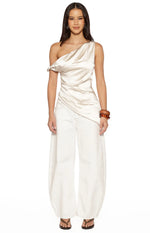 Celine Cream Satin Asymmetric Top Image