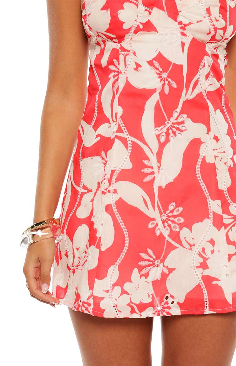 Chapman Red Floral Tie Back Mini Dress Image