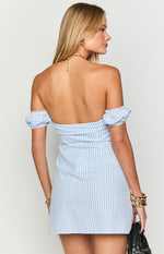 Charlie Blue Striped Off Shoulder Mini Dress Image