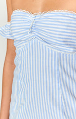 Charlie Blue Striped Off Shoulder Mini Dress Image