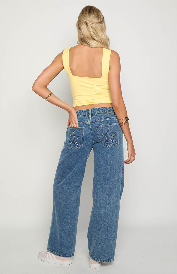 Clara Star Mid Wash Denim Low Rise Jeans Image