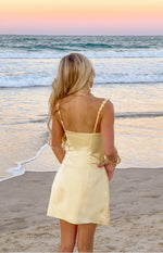 Connie Yellow Flower Detail Satin Party Mini Dress Image