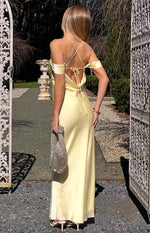 Danni Light Yellow Tie Off Shoulder Formal Maxi Dress Image