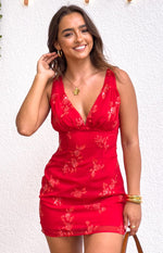 Daphne Red Floral Sequin Mini Dress Image