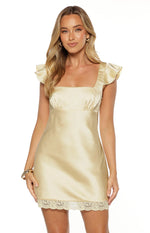 Dasha Yellow Satin Lace Trim Mini Dress Image