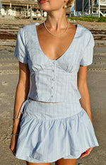 Della Blue Stripe Button Front Top Image