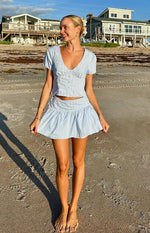 Della Blue Stripe Tie Waist Reversible Skirt Image