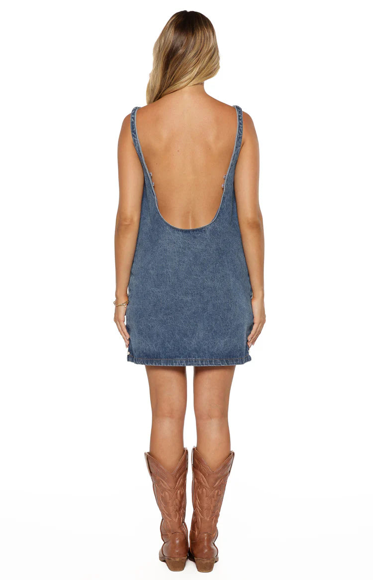 Demi Denim Pearl Detail Mini Dress Image