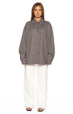 Devyn Brown Plaid Button Up Long Sleeve Shirt Image