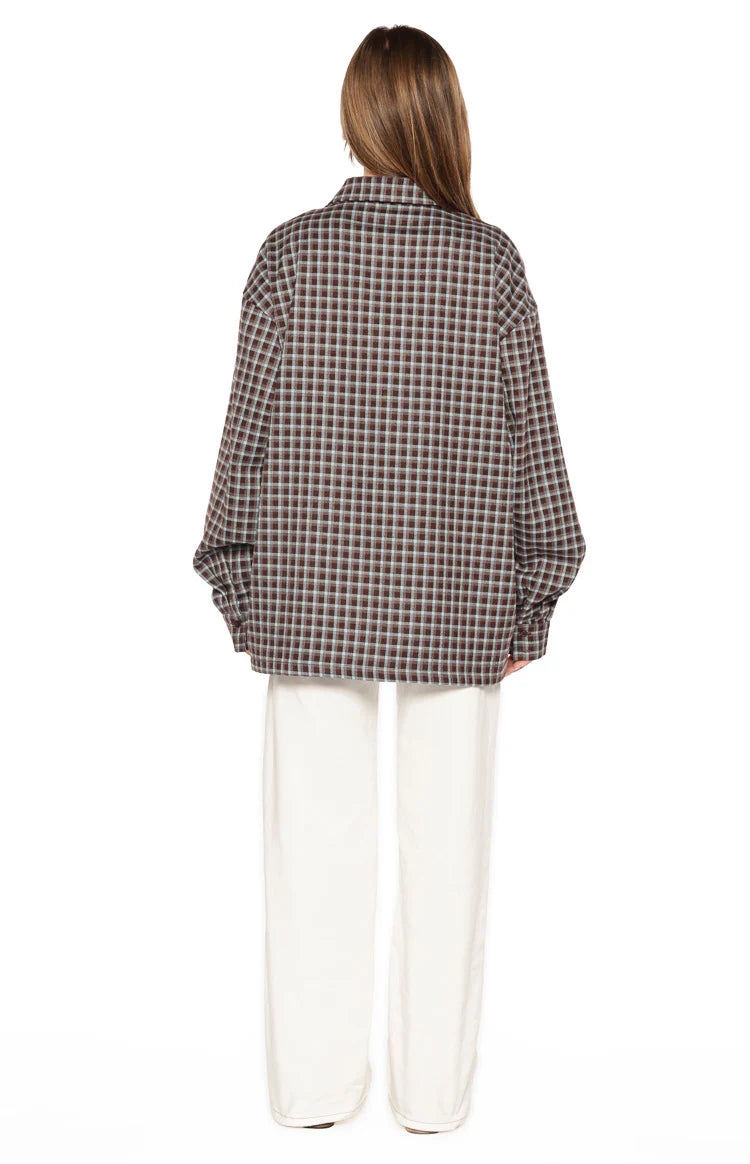 Devyn Brown Plaid Button Up Long Sleeve Shirt Image