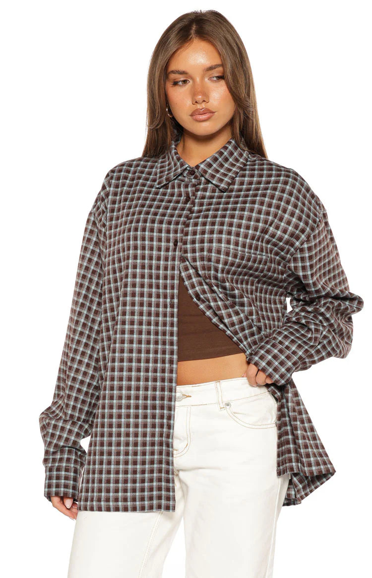 Devyn Brown Plaid Button Up Long Sleeve Shirt Image