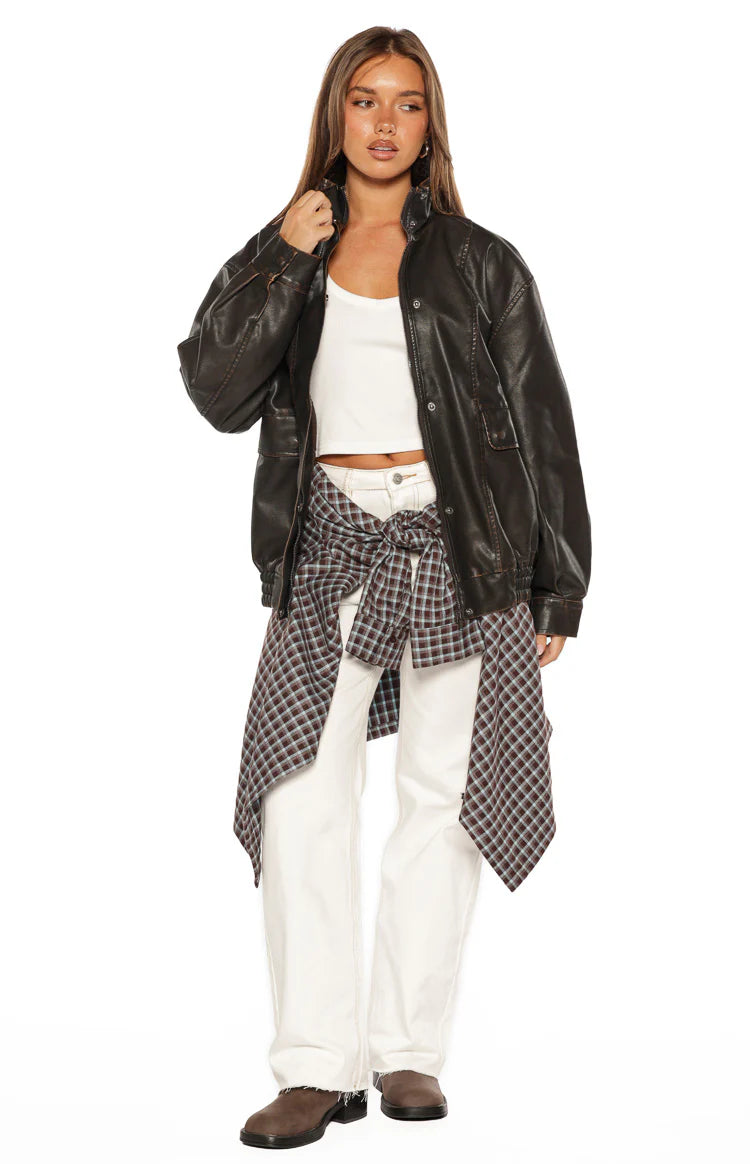 Devyn Brown Plaid Button Up Long Sleeve Shirt Image