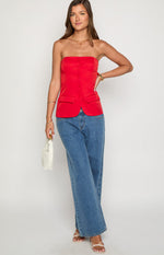 Dien Red Strapless Button Up Top Image