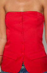 Dien Red Strapless Button Up Top Image