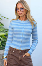 Dori Blue Zip Stripe Knit Sweater Image
