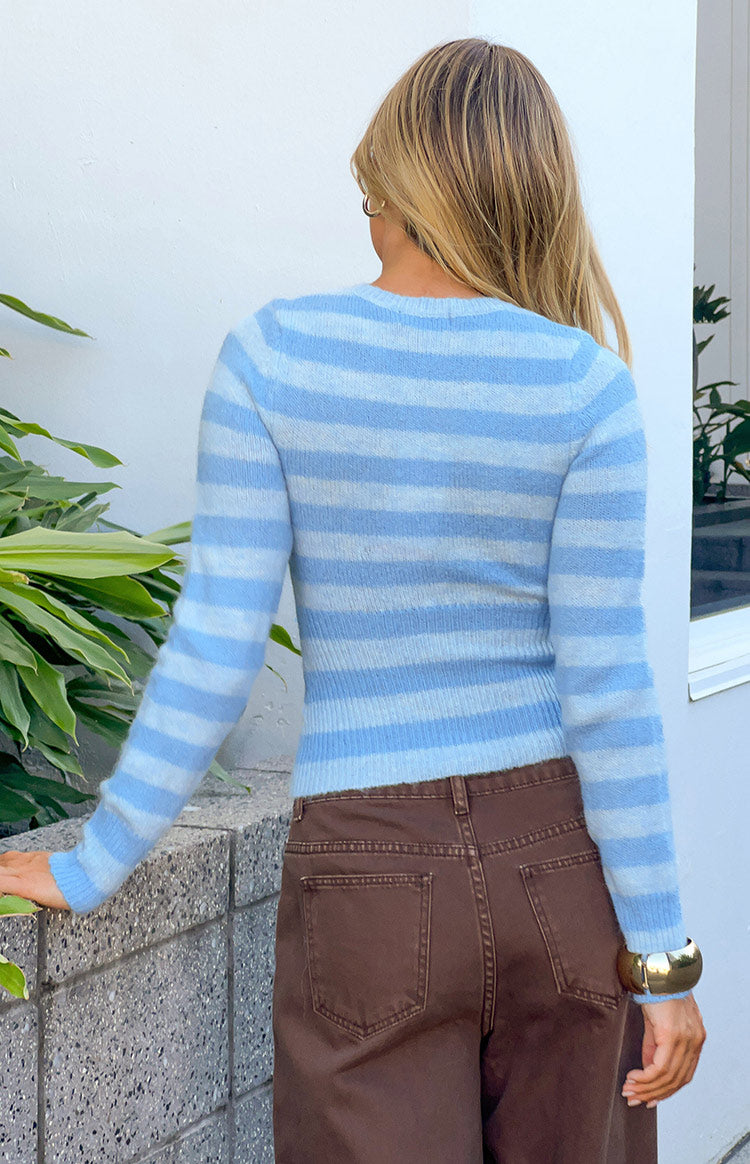 Dori Blue Zip Stripe Knit Sweater Image