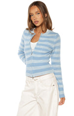 Dori Blue Zip Stripe Knit Sweater Image