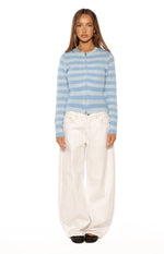 Dori Blue Zip Stripe Knit Sweater Image