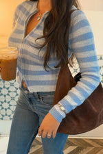 Dori Blue Zip Stripe Knit Sweater Image