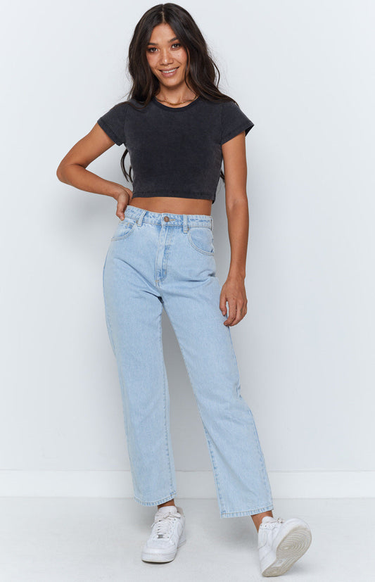 Elsa Cropped Baby Tee Black Acid Wash