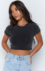 Elsa Cropped Baby Tee Black Acid Wash Image