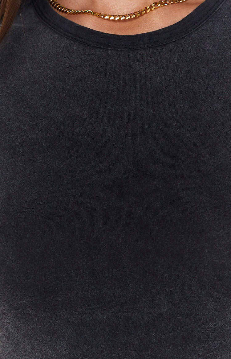 Elsa Cropped Baby Tee Black Acid Wash Image