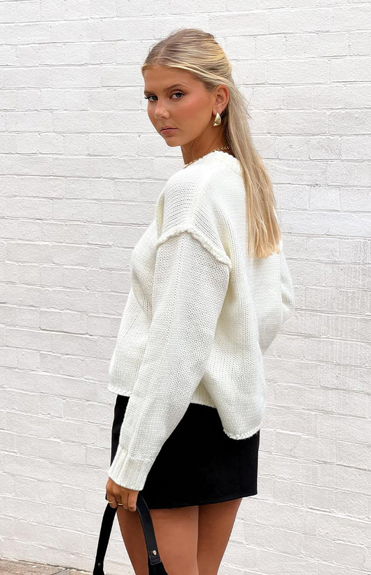 Edwina Cream Raw Edge Knit Sweater