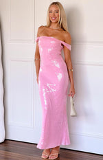 Ella Pink Sequin Off Shoulder Formal Maxi Dress Image