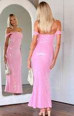 Ella Pink Sequin Off Shoulder Formal Maxi Dress Image