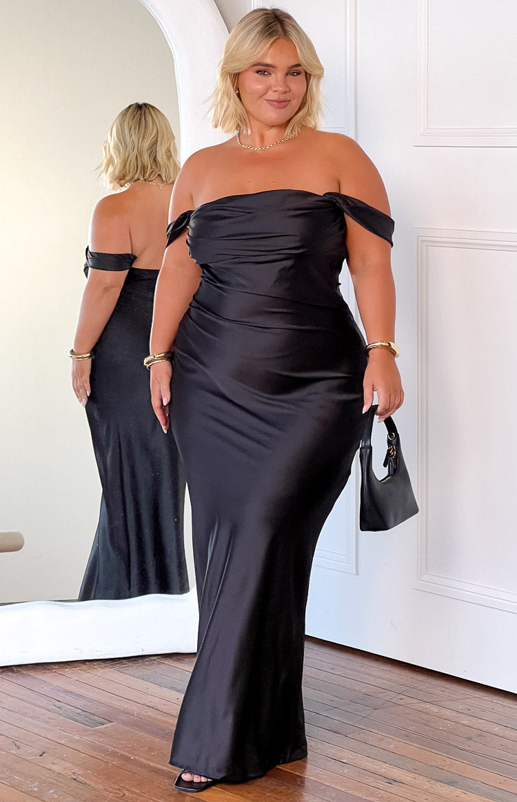 Ella Black Off Shoulder Formal Maxi Dress Image
