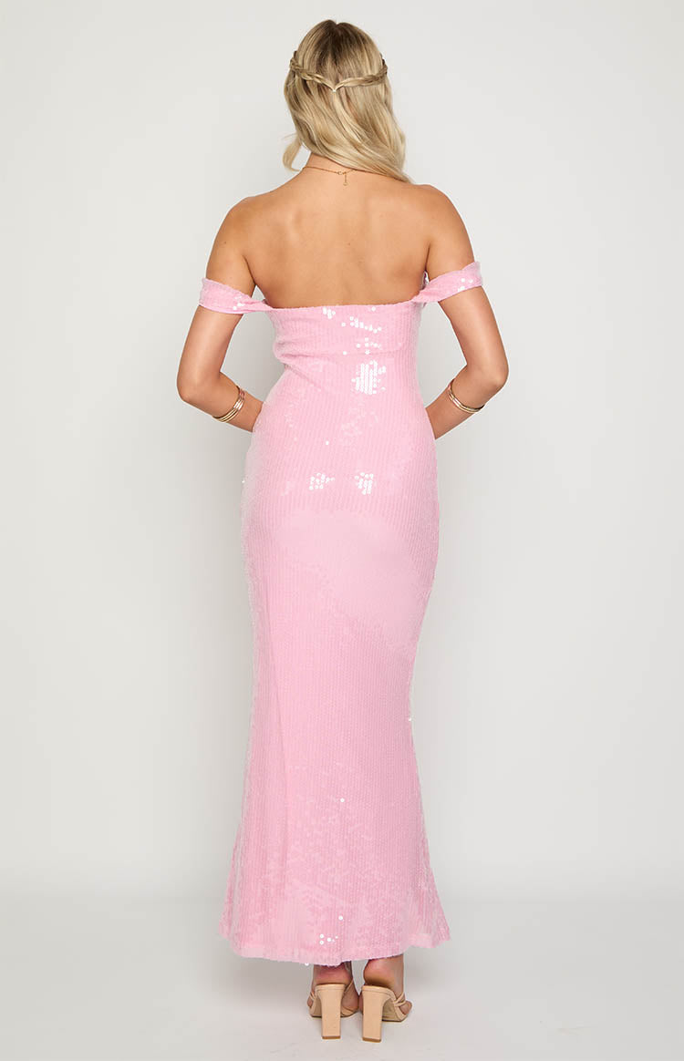 Ella Pink Sequin Off Shoulder Formal Maxi Dress Image