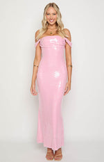 Ella Pink Sequin Off Shoulder Formal Maxi Dress Image