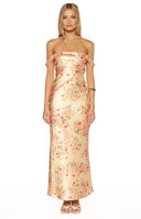 Ella Yellow Bloom Satin Maxi Dress