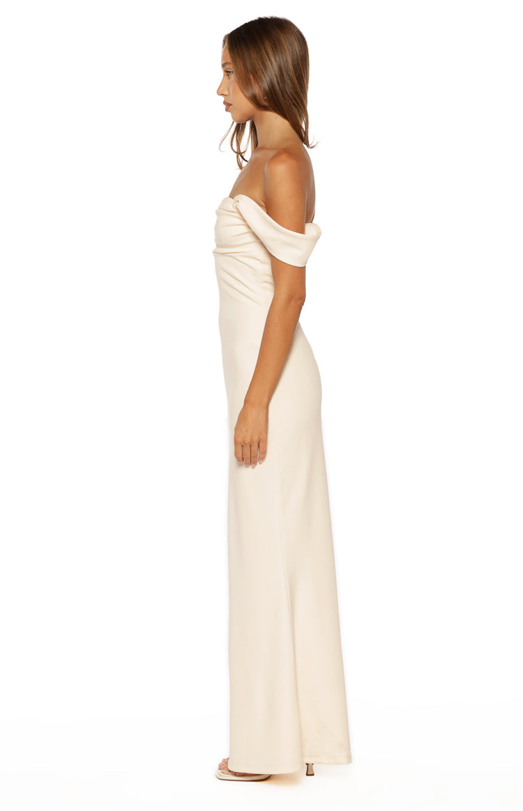 Ella Cream Crepe Formal Maxi Dress Image