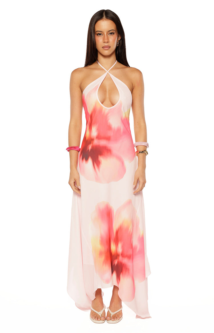 Elowen Pink Floral Halter Maxi Dress Image