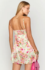 Elsa Yellow Bloom Satin Mini Dress Image