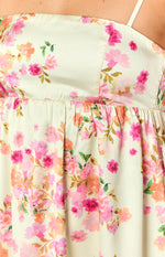 Elsa Yellow Bloom Satin Mini Dress Image