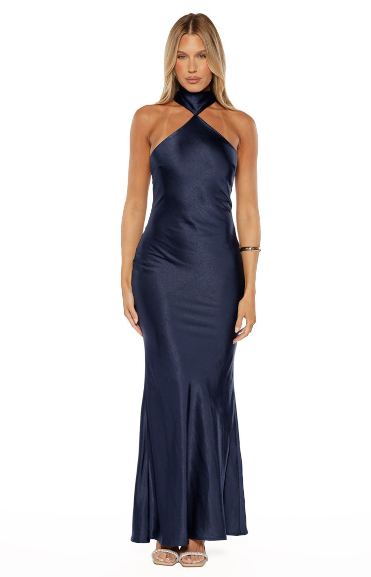 Ember Navy Satin Maxi Dress Image