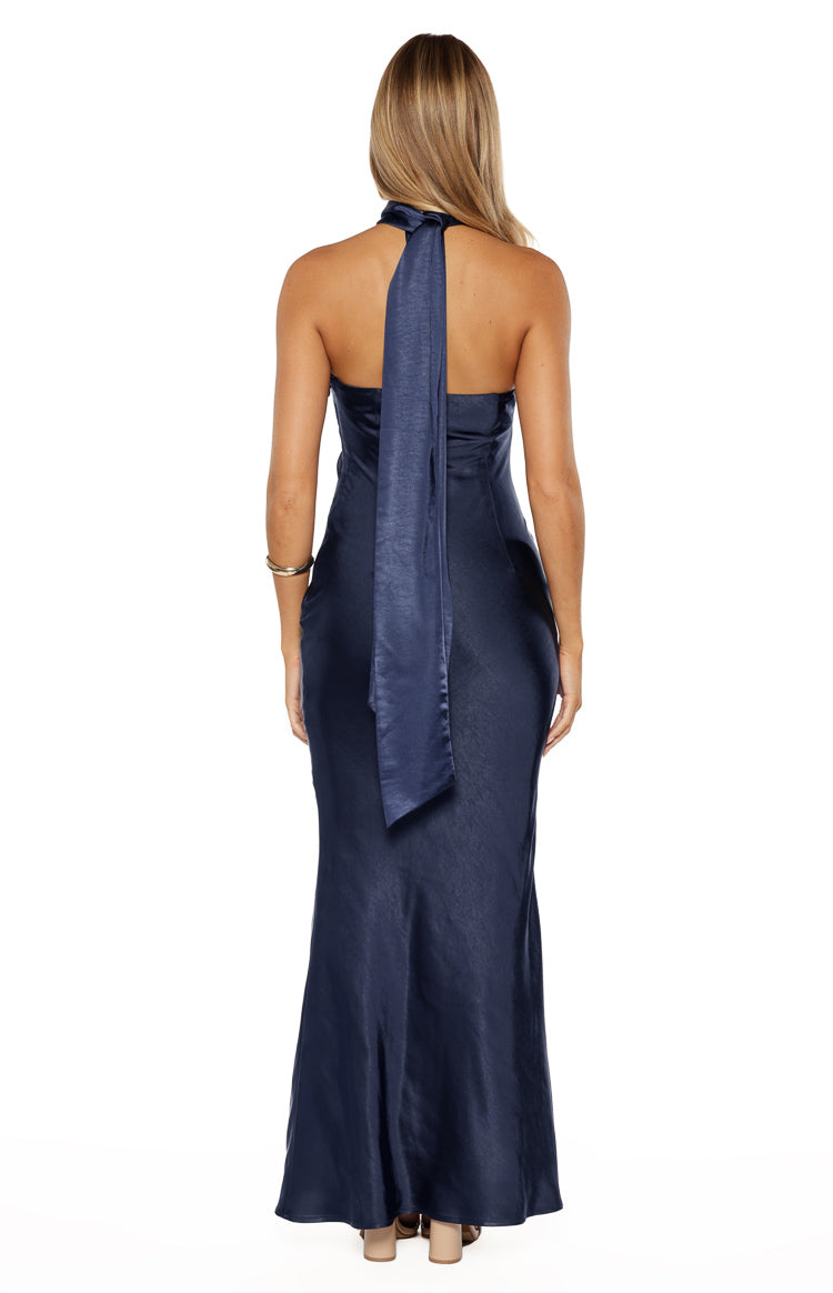 Ember Navy Satin Maxi Dress Image