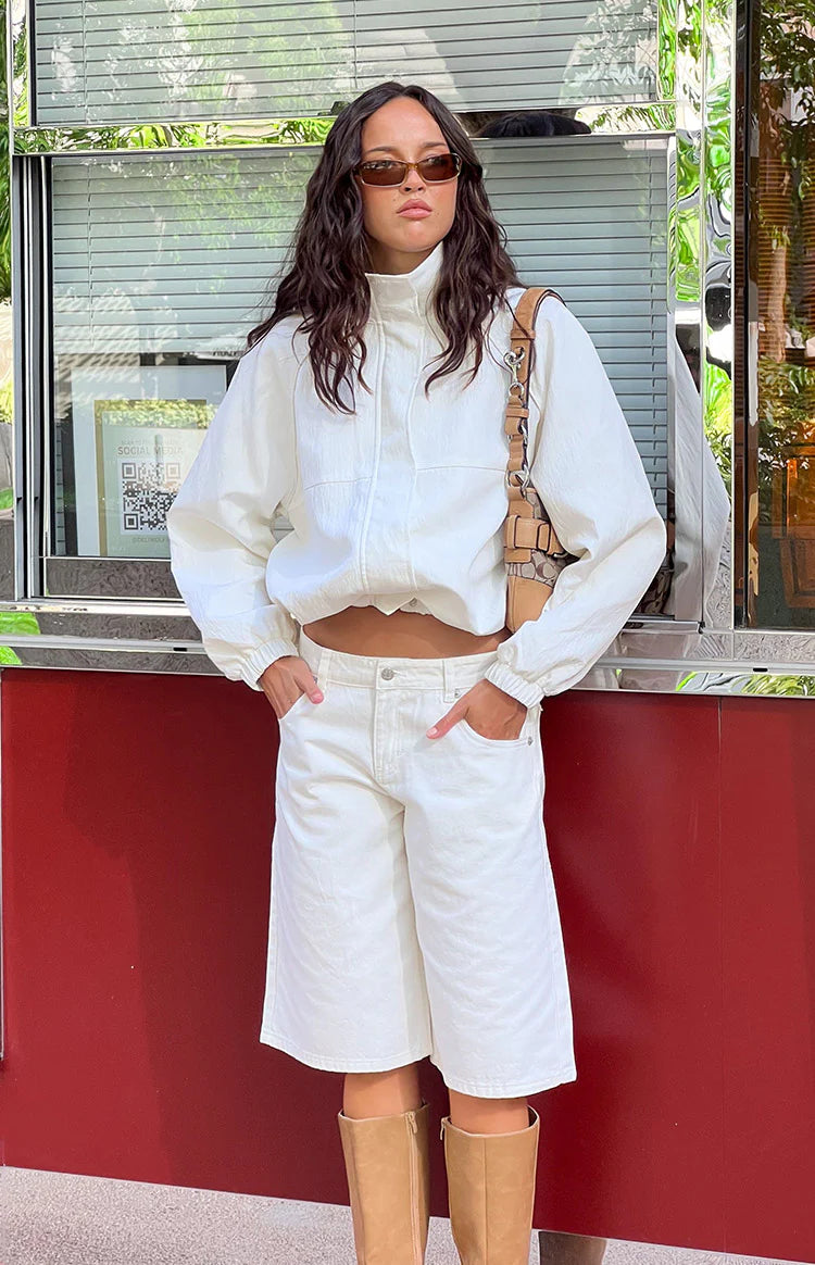 Enya Cream Funnel Neck Sports Jacket Image