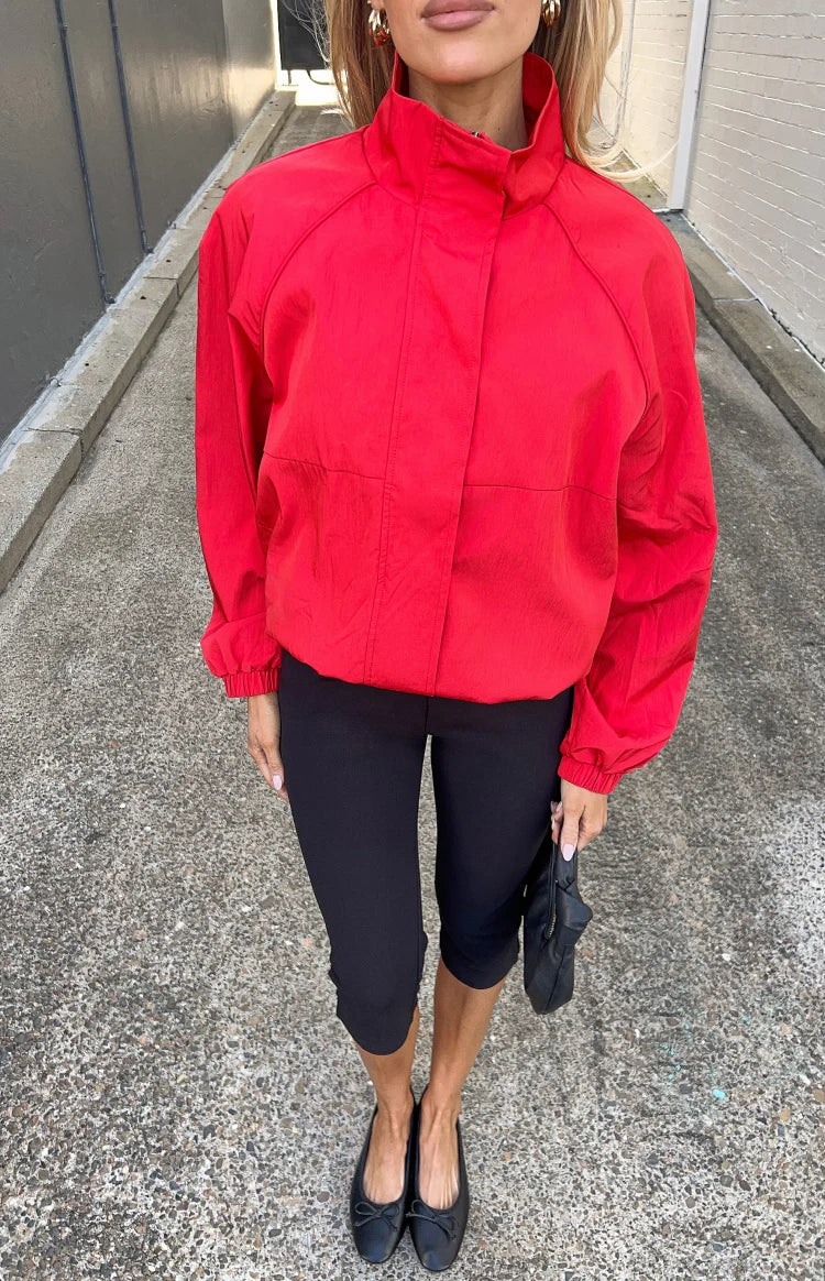 Enya Red Funnel Neck Sports Jacket Image