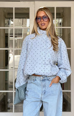 Erin Blue Polka Dot Funnel Neck Sports Jacket Image