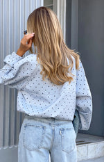 Erin Blue Polka Dot Funnel Neck Sports Jacket Image