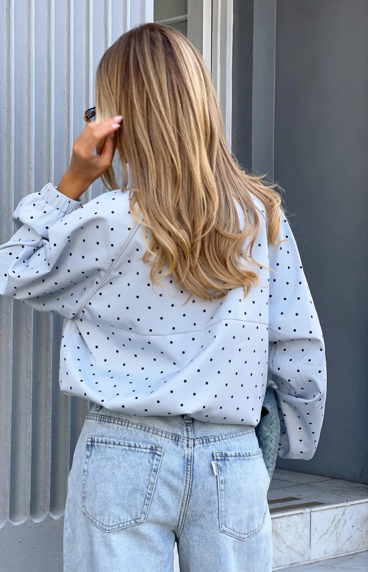 Erin Blue Polka Dot Funnel Neck Sports Jacket Image